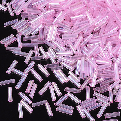 Transparent Colours Rainbow Glass Bugle Beads TSDB6MM01-1