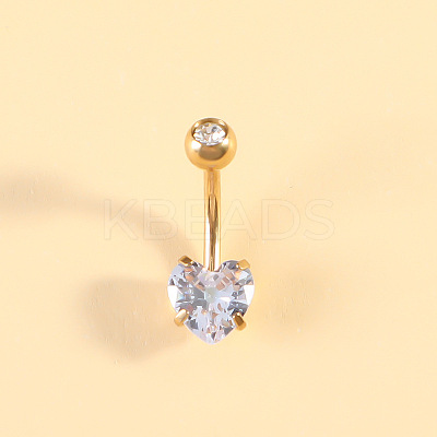 304 Stainless Steel Clear Cubic Zirconia Heart Curved Barbell Belly Rings WG52F32-07-1
