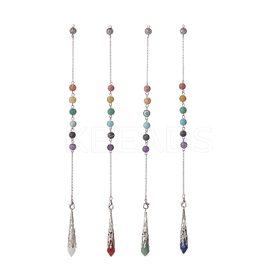 Mixed Natural Gemstone Pointed Dowsing Pendulums PALLOY-JF01986-1