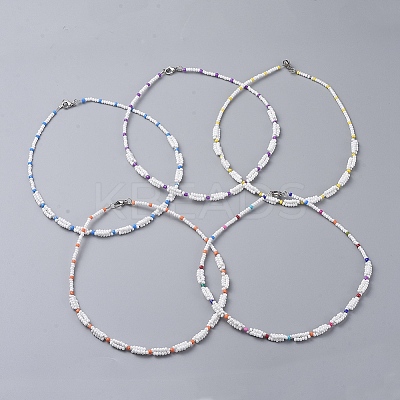 Glass Seed Beaded Necklaces NJEW-JN02596-1