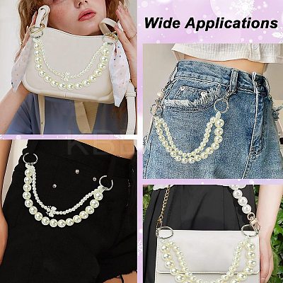 2Pcs 2 Styles White ABS Imitation Pearl Round Beaded Bag Extender Chains AJEW-CJ00010-1