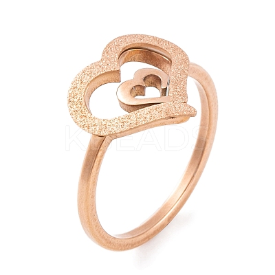 304 Stainless Steel Heart Finger Ring for Women RJEW-C086-21-RG-1