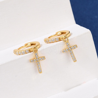 925 Sterling Silver Micro Pave Clear Cubic Zirconia Hoop Earrings for Women EJEW-G427-01G-02-1