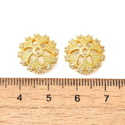 Flower Brass Clear Cubic Zirconia Bead Caps KK-V008-04G-1