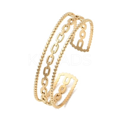 304 Stainless Steel Hollow Cuff Bangles for Women BJEW-B120-06G-02-1
