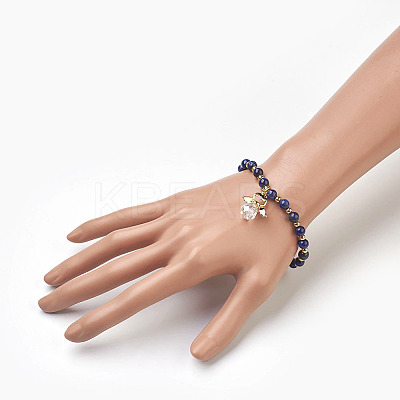 Natural Lapis Lazuli(Dyed) Beads Stretch Charm Bracelets BJEW-JB03857-02-1