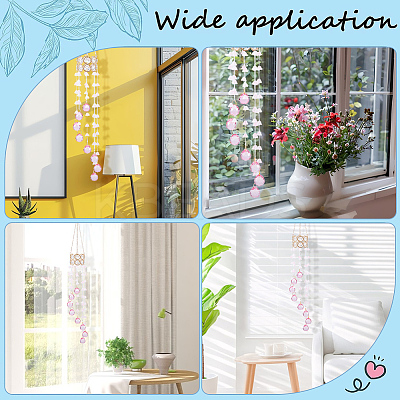 Flower Round Glass Beads Tassel Hanging Suncatchers for Window Garden Outdoor Decoration HJEW-WH20020-007B-1