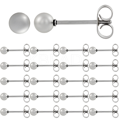 100Pcs 304 Stainless Steel Round Stud Earrings EJEW-BBC0002-05C-P-1