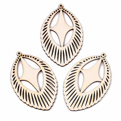 Undyed Natural Hollow Wooden Big Pendants X-WOOD-N007-083-1