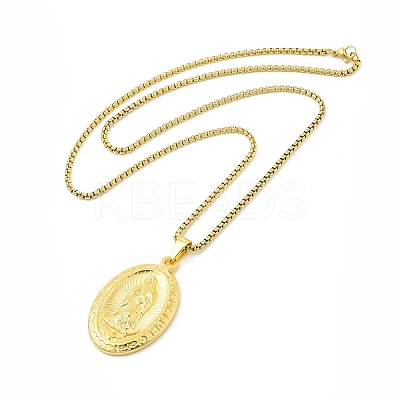 Stainless Steel Virgin Mary Pendant Necklace with Box Chains for Women NJEW-E066-01G-1