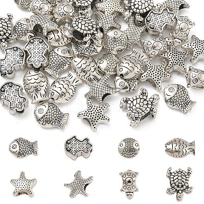 40Pcs 8 Styles Tibetan Style Alloy Beads TIBE-YW0001-64-1