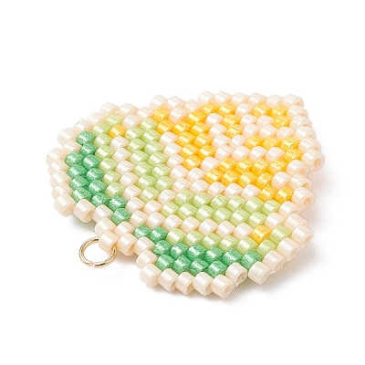 Glass Seed Beaded Maple Leaf Pendants PALLOY-MZ00889-02-1