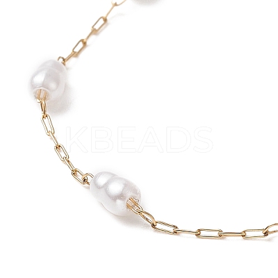 Glass Pearl Gourd Beaded Link Chain Anklet AJEW-AN00532-1