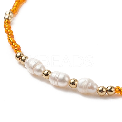 7Pcs 7 Colors Natural Pearl & Glass Seed & Brass Beaded Stretch Anklets Set for Women AJEW-AN00529-1