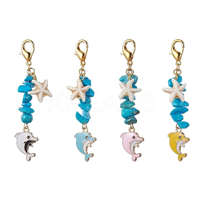 4Pcs 4 Colors Dolphin Alloy Enamel Pendant Decorations HJEW-JM01623-S-1