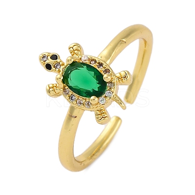 Rack Plating Brass Micro Pave Cubic Zirconia Open Cuff Finger Rings for Women RJEW-M028-93G-1