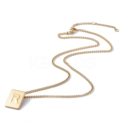 Stainless Steel Initial Letter Rectangle Pendant Necklace for Men Women NJEW-E090-01G-18-1