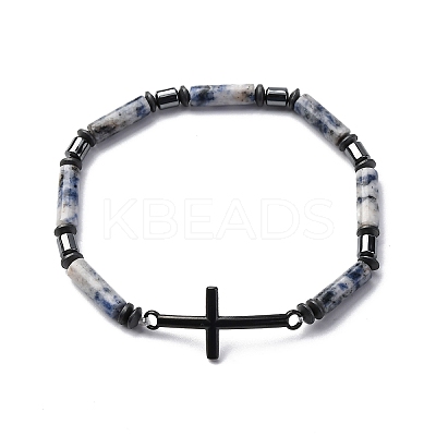 Column Natural Blue Spot Jasper Bead Stretch Bracelets BJEW-F493-03EB-1
