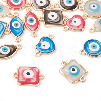 32Pcs 16 Styles Evil Eye Zinc Alloy Epoxy Resin Connector Charms ENAM-TA0001-33-1