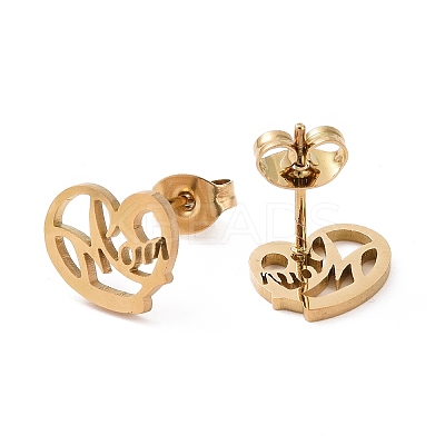304 Stainless Steel Heart with Word MOM Stud Earrings and Pendant Necklace AJEW-B019-04-1