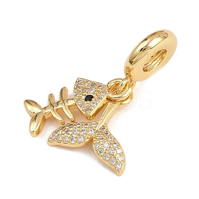 Brass Micro Pave Clear Cubic Zirconia European Dangle Charms KK-N271-42G-1