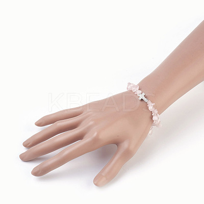Natural Rose Quartz Beads Stretch Bracelets BJEW-JB03926-01-1