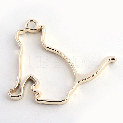 Rack Plating Alloy Kitten Open Back Bezel Pendants X-PALLOY-S047-42E-FF-1