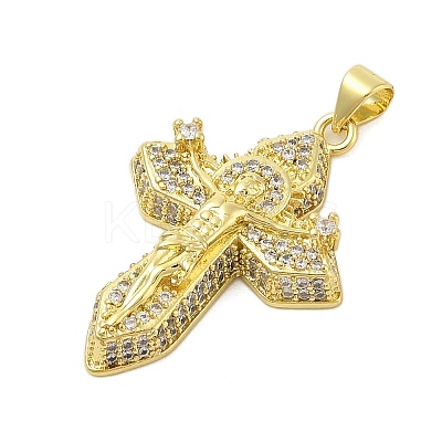 Cross Theme Rack Plating Brass Micro Pave Cubic Zirconia  Pendants KK-Z074-61G-1