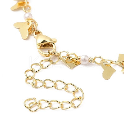Brass Heart & ABS Plastic Imitation Pearl Beaded Link Chain Necklaces for Women NJEW-G100-03G-1