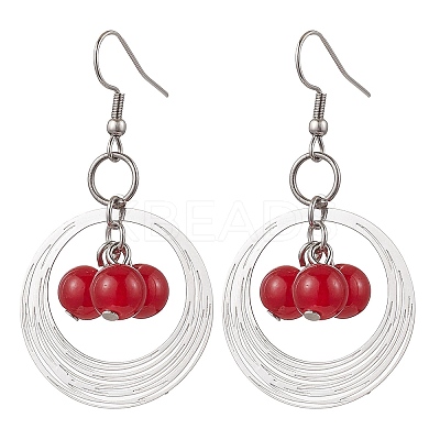 4 Pairs Brass & Glass & 304 Stainless Steel Dangle Earrings EJEW-JE06258-1