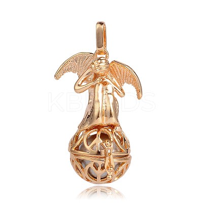 Golden Plated Brass Hollow Round Cage Pendants KK-J249-05G-1