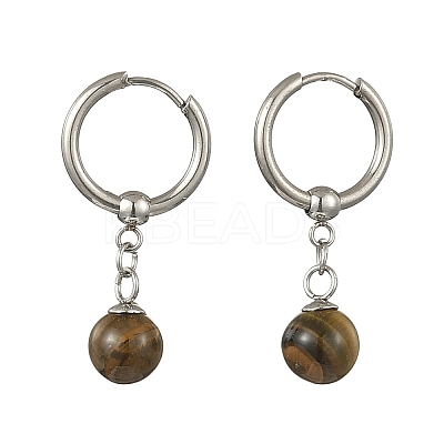 Natuarl Tiger Eye Round Hoop Earrings EJEW-JE06593-03-1