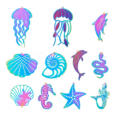 22Pcs 11 Styles Stainless Steel Etched Metal Embellishments Pendants STAS-HS0001-52-1