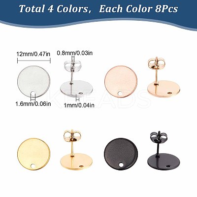 32Pcs 4 Colors 304 Stainless Steel Stud Earring Findings STAS-SC0004-33-1