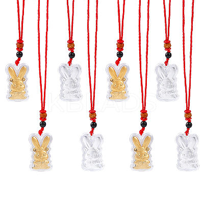 16Pcs 2 Colors Gold Foil Rabbit Pendant Necklaces Set with Red Ropes NJEW-CA0001-08-1