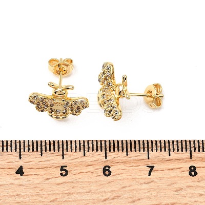 Bees Brass Micro Pave Clear Cubic Zirconia Stud Earrings EJEW-A135-08G-1