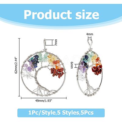 5Pcs 5 Styles Natural Amethyst & Rose Quartz & Aquamarine & Chakra Stone KK-HS0001-04-1