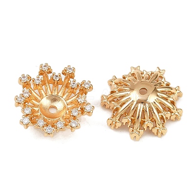 Brass Micro Pave Clear Cubic Zirconia Bead Caps KK-F906-06G-1