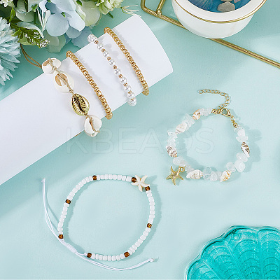 6Pcs Adjustable Waxed Cotton Cord Braided Bead Bracelets and Natural Quartz Crystal Bead Bracelets Sets BJEW-SC0001-53-1