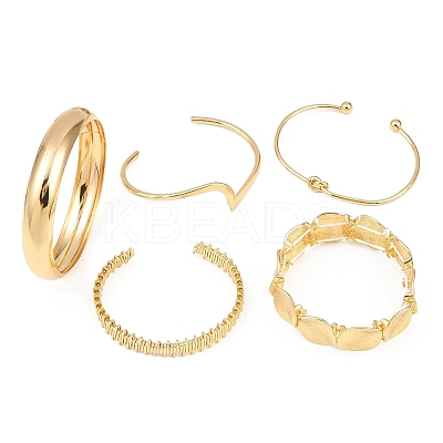5Pcs 5 Styles Iron & Alloy Bangles Set for Women BJEW-A156-03G-1