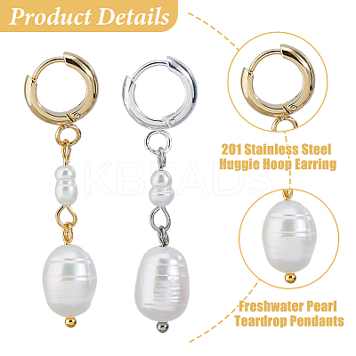 2 Pairs 2 Colors Natural Cultured Freshwater Pearl Hoop Earrings EJEW-HS00005-1