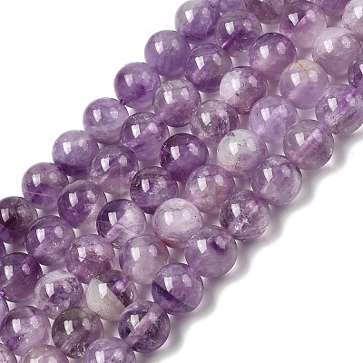 Natural Lavender Amethyst Round Bead Strands G-O134-08-8mm-01-1