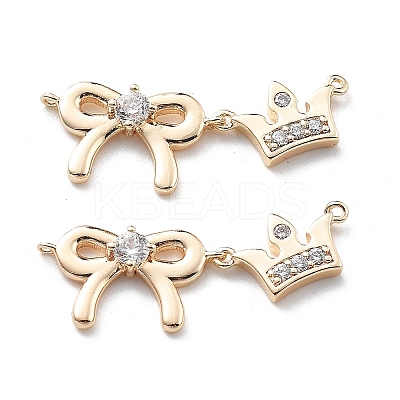 Brass Clear Cubic Zirconia Connector Charms KK-G523-09G-1