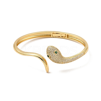 Green Cubic Zirconia Open Cuff Bangle BJEW-P281-05G-1