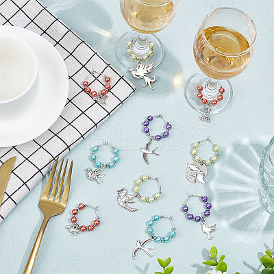 Bird Tibetan Style Alloy Wine Glass Charms AJEW-AB00067-1