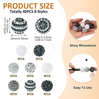 40Pcs 8 Styles Resin Rhinestone Beads RESI-CW0001-23-1