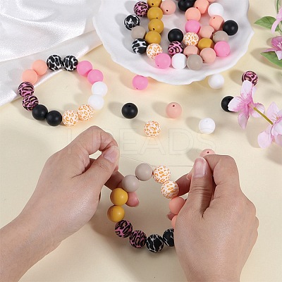 70Pcs 10 Styles Printed Round Silicone Focal Beads SIL-SZ0002-37-1