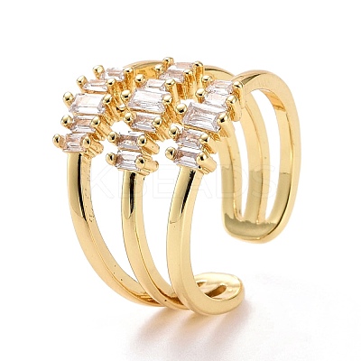 Three Line Cubic Zirconia Cuff Ring RJEW-E170-02G-1