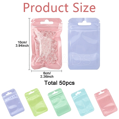 50Pcs 5 Colors Rectangle Plastic Yin-Yang Resealable Packaging Bags ABAG-YW0001-06-1