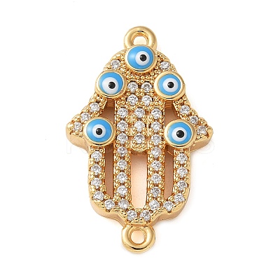 Brass Micro Pave Cleear Cubic Zirconia Evil Eye Hamsa Hand Connector Charms KK-C086-15B-G-1